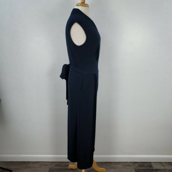 Catherine Malandrino Jumpsuit Cropped Sleeveless V-Neck Tie Waist Navy 6 New - Picture 5 of 12